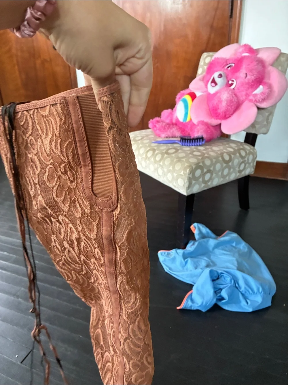 BAMBOO Lace Peep-Toe Boots - Copper Brown